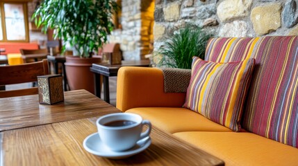 Cozy Coffee Corner with Comfortable Sofa and Natural Decor Elements