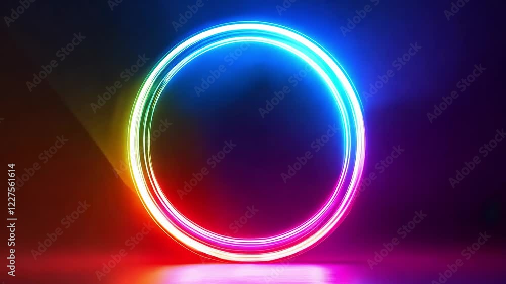 Poster vibrant neon circle pulsing with dynamic colors and lights, creating an energetic atmosphere on dark