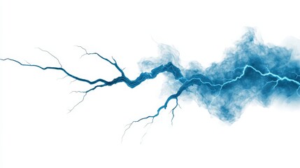 Blue Lightning Bolt with Electric Energy on White Background