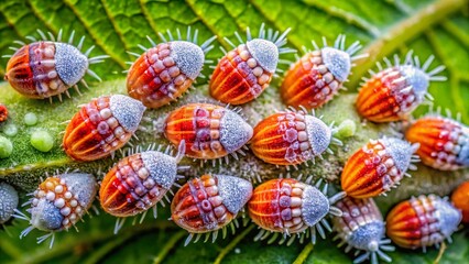 Fototapeta premium Aerial Close-Up of Mealybug Infestation on Plant Leaves - High-Resolution Stock Photo