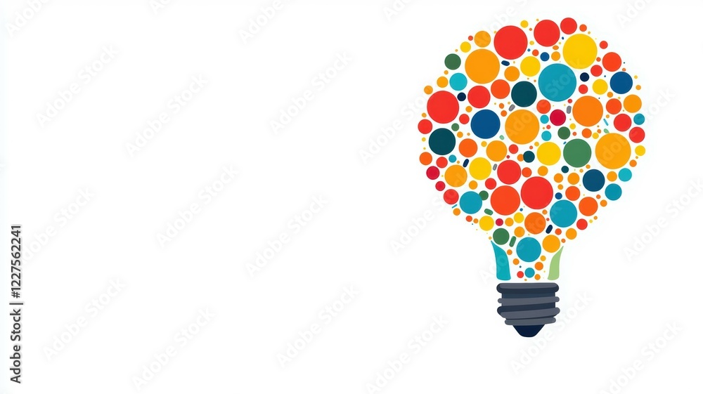 Poster creative idea generation concept with colorful dots in light bulb design