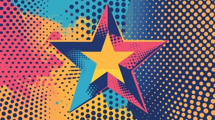 Colorful Dotted Star Pop Art Flat Vector Illustration