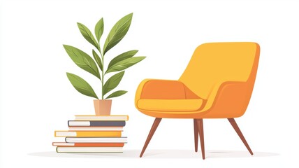 Fototapeta premium Cozy Library Corner with Books, Plant, and Stylish Chair for Modern Design