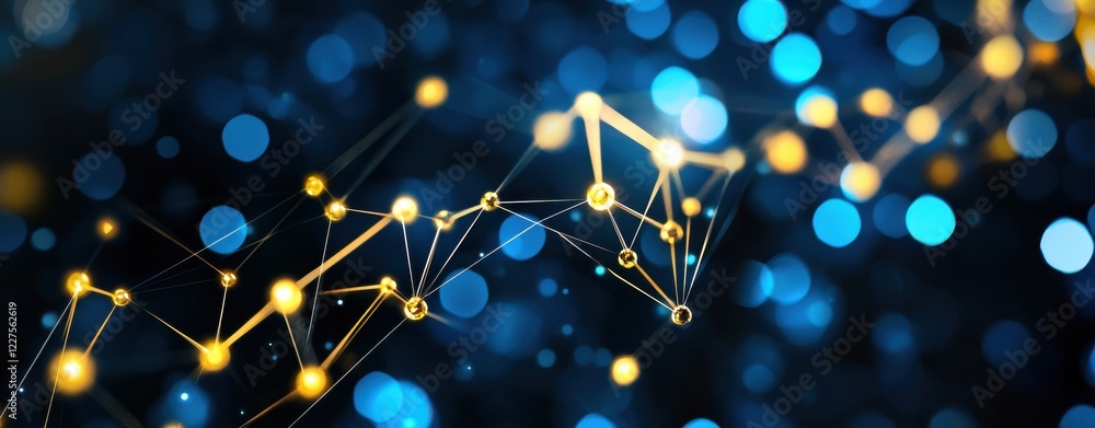 Poster a network of glowing nodes and connections against a vibrant blue background, representing data flow