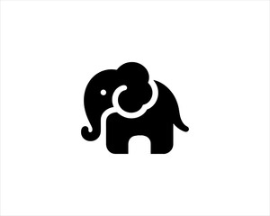 Elephant silhouette logo design icon vector illustration. Black color Elephant logo template