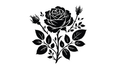 Roses tattoo, Black roses vector, Black silhouette rose, silhouette rose.