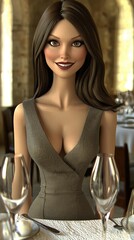 Woman, elegant dress, restaurant, dinner, background