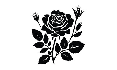 Roses tattoo, Black roses vector, Black silhouette rose, silhouette rose.