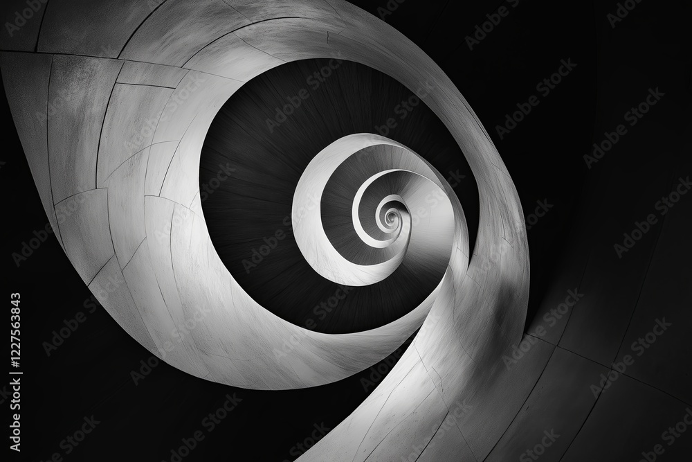 Poster Endless black-and-white spirals creating a mesmerizing effect.
