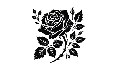 Roses tattoo, Black roses vector, Black silhouette rose, silhouette rose.