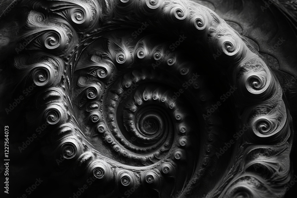 Poster endless black-and-white spirals creating a mesmerizing effect.
