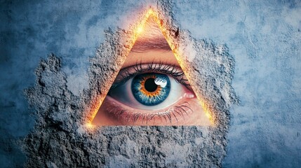 Intriguing Eye in Triangular Frame Surrounded by Cracked Texture