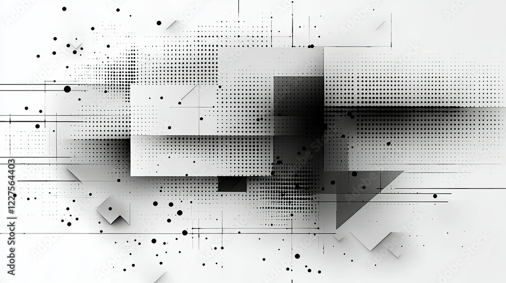 Poster abstract monochrome geometric design featuring halftone patterns