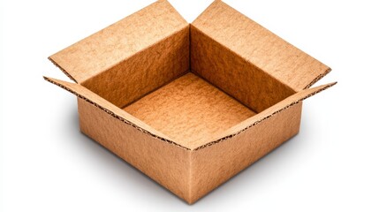Empty Cardboard Box on White Background for Packaging and Shipping