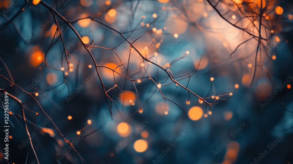 Aufkleber magical evening scene featuring twinkling fairy lights on tree branches, creating a whimsical atmosp