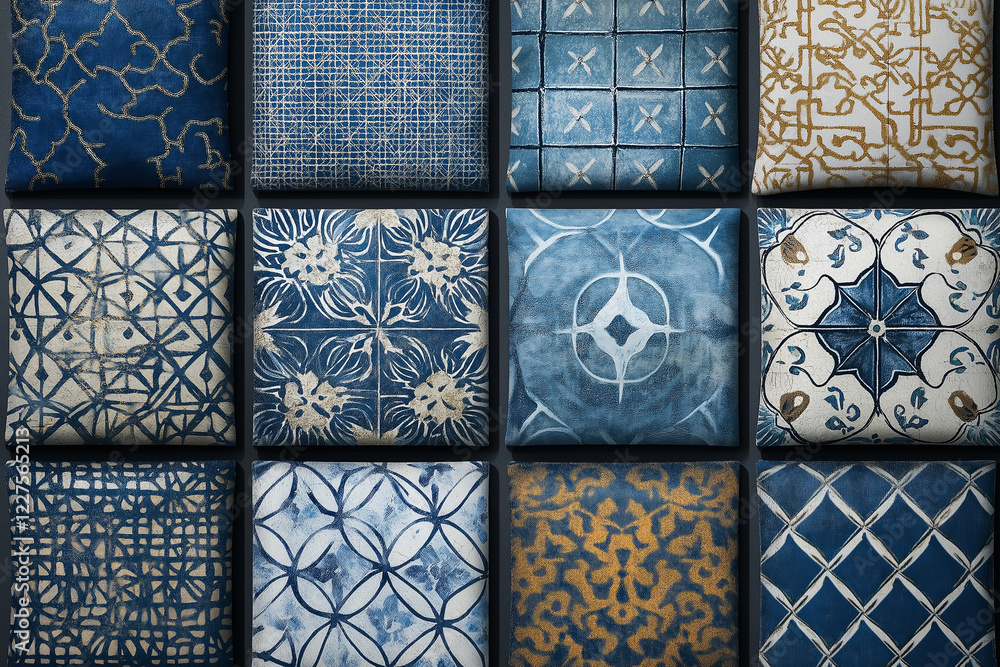 Poster intricate moroccan tile patterns in rich blues and golds