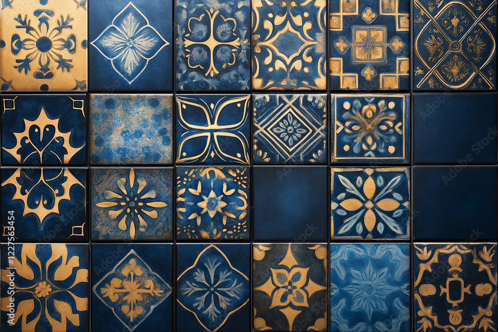 Poster intricate moroccan tile patterns in rich blues and golds