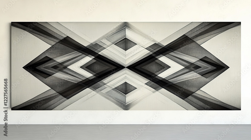 Poster sharp angular diamond lines gradually converging into layered abstract structures