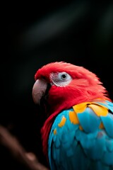Obraz premium Colorful Parrot: A brightly colored parrot perched on a tree branch in a tropical rainforest.