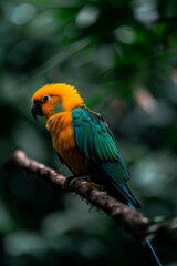 Fototapeta premium Colorful Parrot: A brightly colored parrot perched on a tree branch in a tropical rainforest.