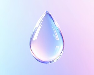Realistic crystal-clear drop of water glowing and suspended in mid-air intricate 3D concept showcasing light refraction
