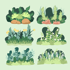 set of various cute bush for decorating your graphic or illustration, flat vector set.