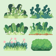 set of various cute bush for decorating your graphic or illustration, flat vector set.