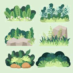 set of various cute bush for decorating your graphic or illustration, flat vector set.