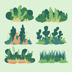 set of various cute bush for decorating your graphic or illustration, flat vector set.