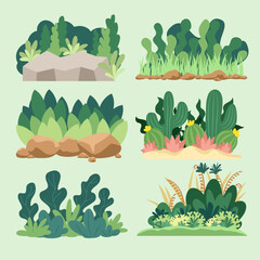 set of various cute bush for decorating your graphic or illustration, flat vector set.