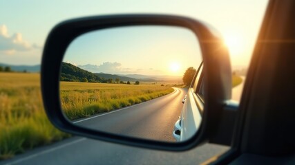Countryside Roadside View in Car Mirror - AI Art