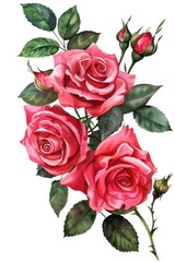 Fototapeta premium Beautiful Pink Roses with Fresh Green Leaves