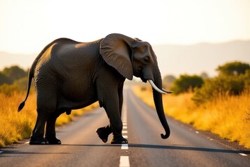 African Elephant Crossing Kruger Road - South Africa