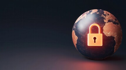 Secure Lock Symbol on Globe Representing Global Cybersecurity Concern