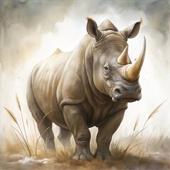 Fototapeta premium The Rhino, with its thick skin and imposing presence, is a true giant of the African wild.