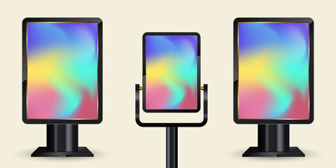 Set of three different Outdoor Led Screens Mockup Digital Stand Signage LED Display Mockup with...
