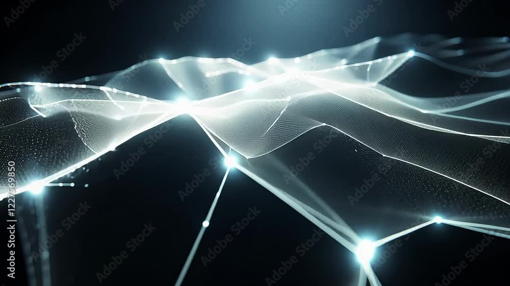 Poster exploring mesmerizing patterns of light and textures in a digital landscape at night. generative ai