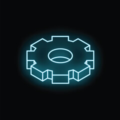 Single neon blue gear glowing against a dark background, symbolizing innovation and technology