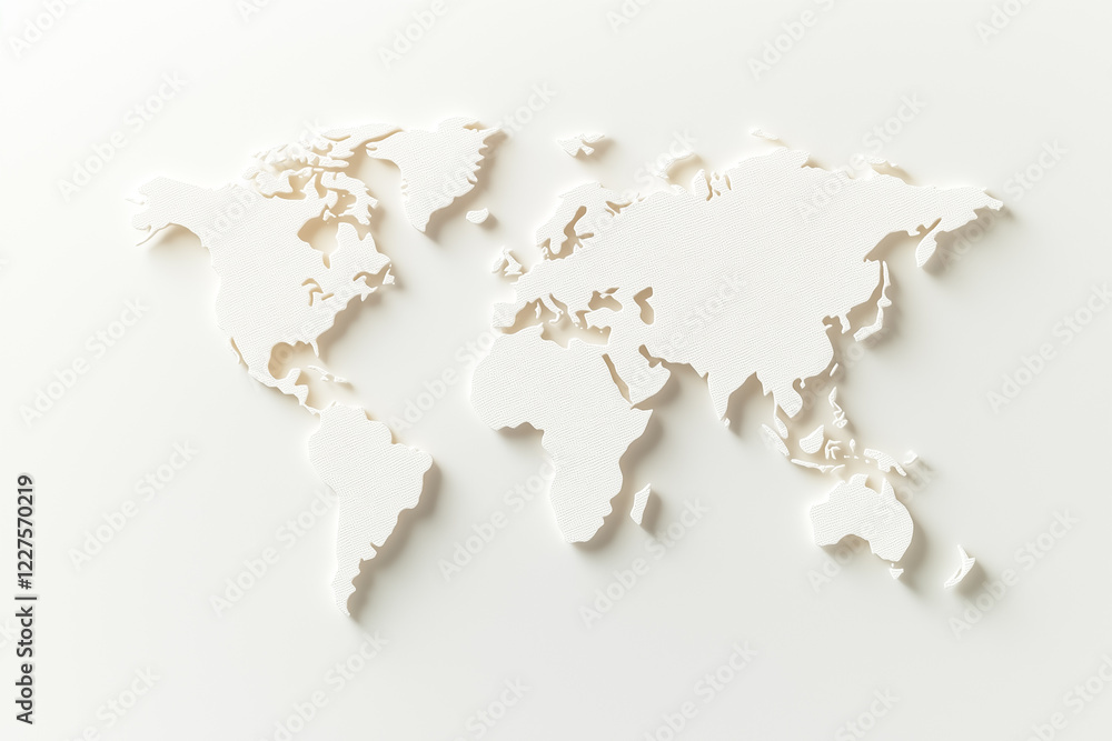 Poster stylized outline of a world map is formed by subtle data lines against a minimalist white backdrop. 