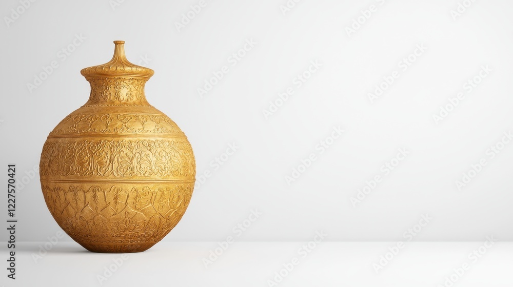Poster Decorative Golden Vase with Intricate Patterns and Smooth Finish