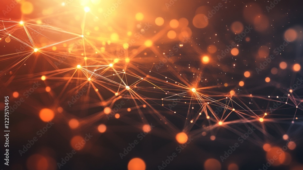 Poster holographic circuit pattern with interconnected glowing nodes and radiant light