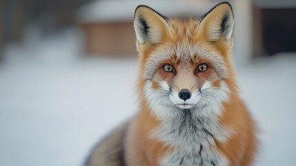 Obraz premium Majestic Red Fox in Snowy Landscape with Soft Focus Background Capturing the Beauty of Wildlife in Winter