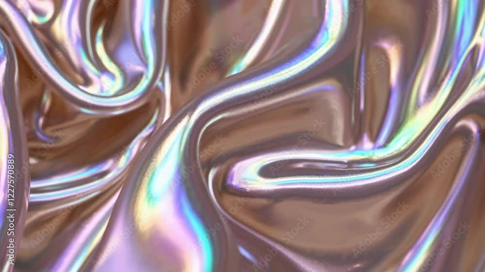 Poster shimmering waves of iridescent liquid. mesmerizing holographic fluid motion. abstract metallic textu