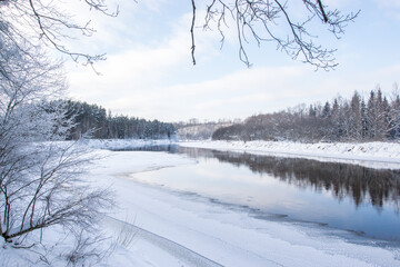 Gauja River Valley on a frosty winter day in Latvia