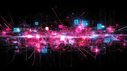 Obraz premium Abstract digital network glowing; data flow; technology background; website banner