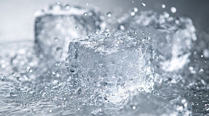 Obraz premium Crystal Clear Ice Cubes Splashing in Refreshing Cold Water