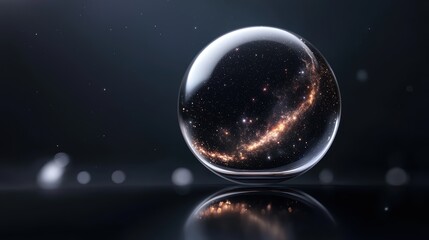 Obraz premium Transparent sphere filled with glowing galaxies floating in a dark void surreal 3D object design with intricate cosmic details
