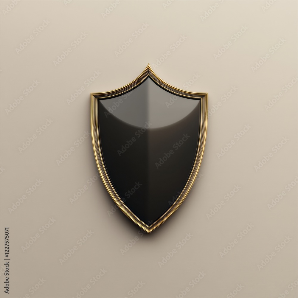 Aufkleber elegant black and gold shield design with glossy finish against a neutral background. generative ai
