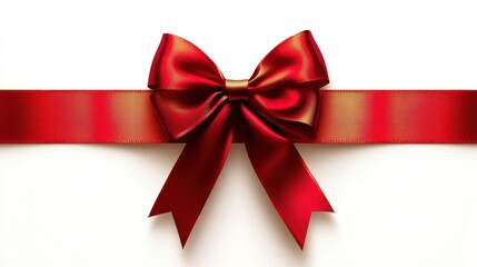 Fototapeta premium Elegant Red Bow with Golden Accents on White Background