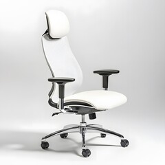 White ergonomic office chair with black base isolated on a white background for display purposes